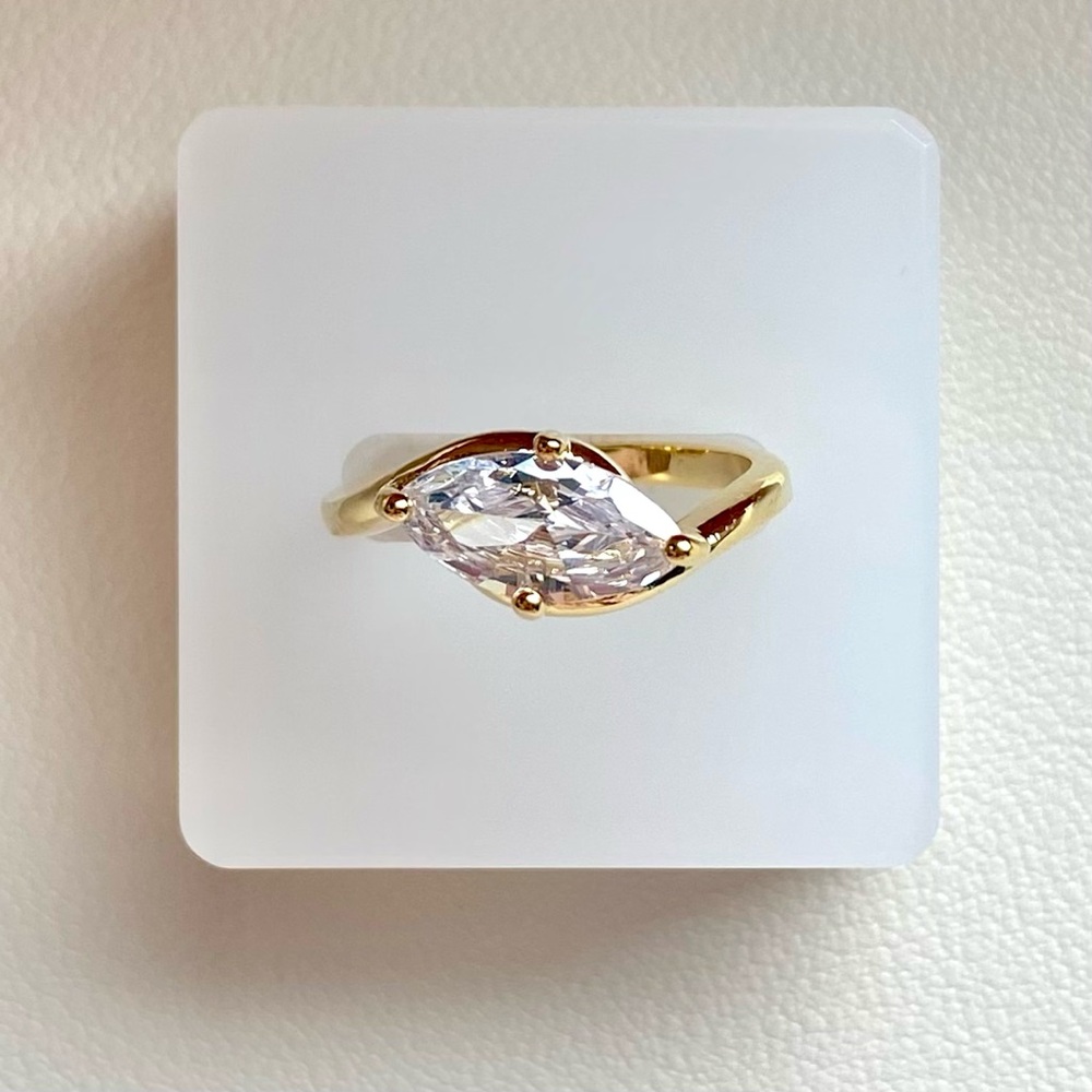 Gold Marquise Solitaire Ring with Clear Stone - Women Jewelry